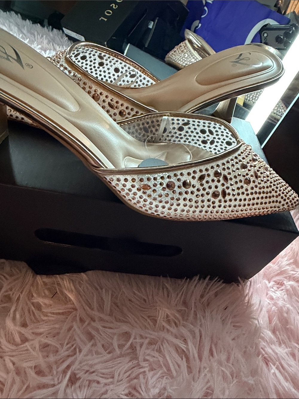 Windsor Champagne Rhinestone Pointed Toe Mule